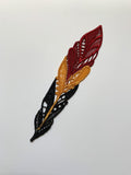 Feather Free Standing Lace Bookmark (Red, Gold and Black)