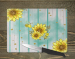 Sunflower and Bee Glass Cutting Board