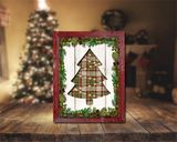 Plaid Christmas Tree Faux Wood Frame
